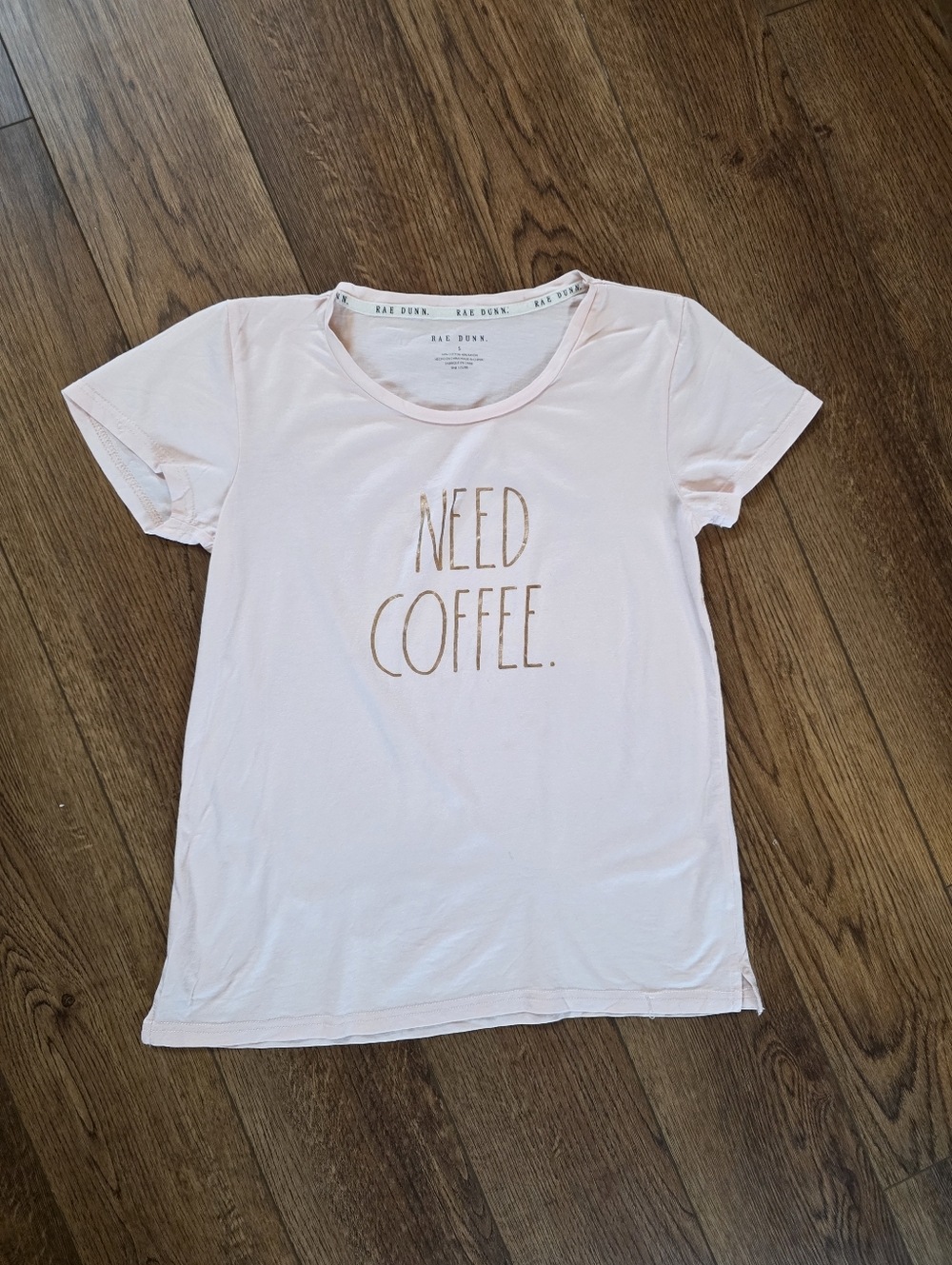 Rae Dunn Light Pink "Need Coffee" Short Sleeve Tee